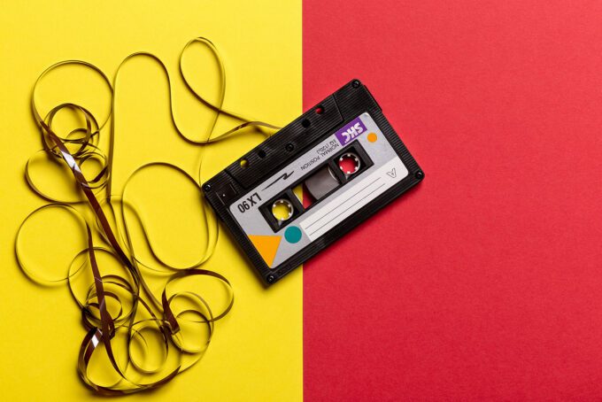 casette tape on color background