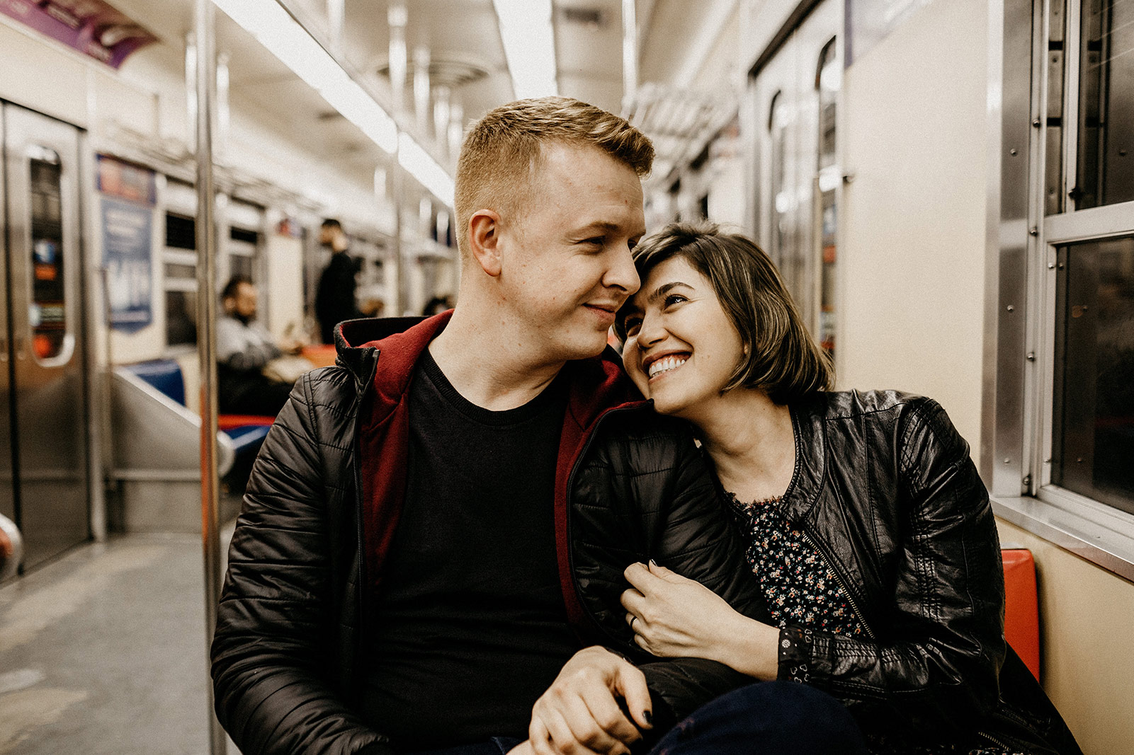 man and woman hugging