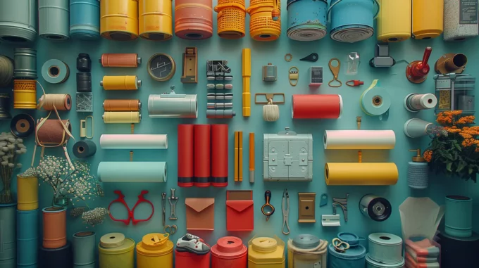 a top down view of dozens of objects used for creating things