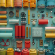 a top down view of dozens of objects used for creating things