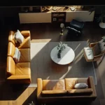 a top down view of furniture in a contemporary designed living room