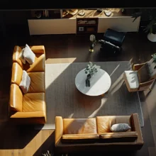 a top down view of furniture in a contemporary designed living room