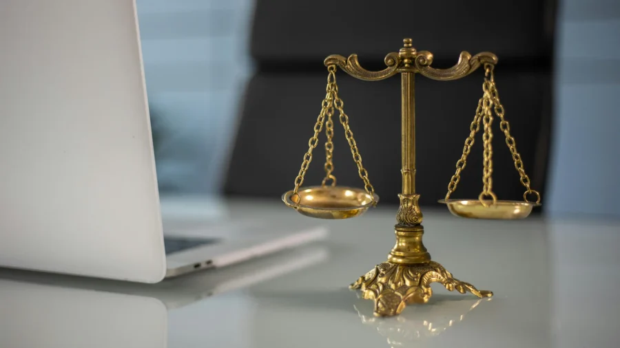 a balanced scale on a desktop in an office