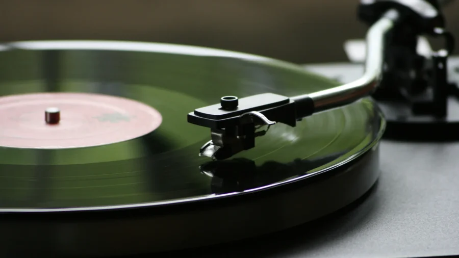 a record player playing a record