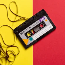 A cassette tape on color background