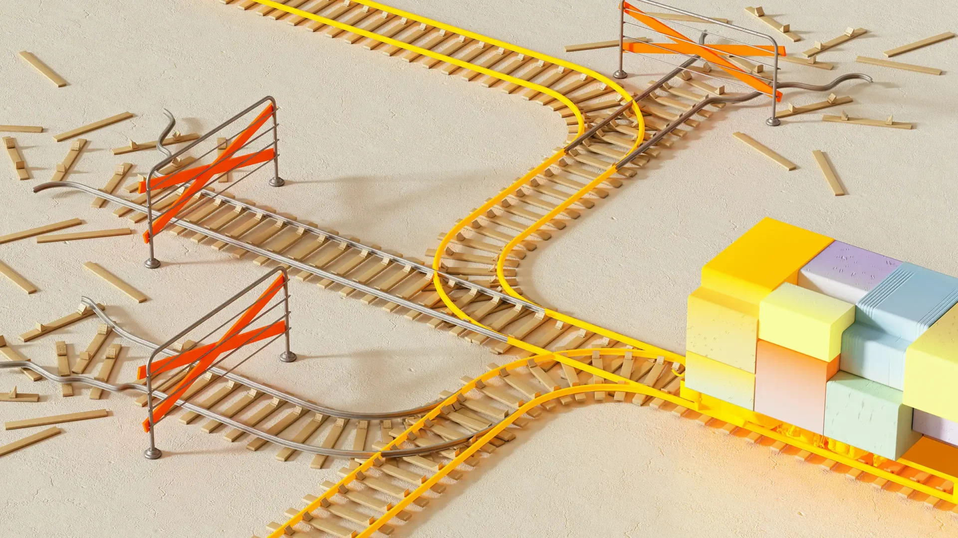 toy train tracks spreading out in many directions and some are dead ends