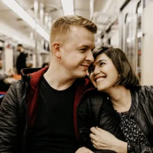 man and woman hugging