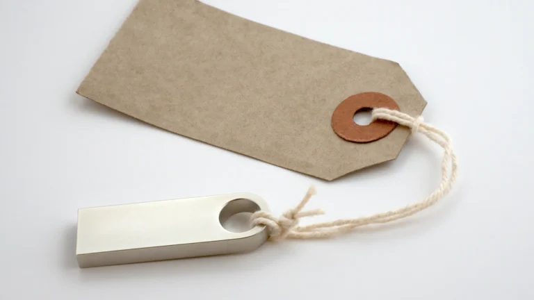 usb drive attached to a paper tag