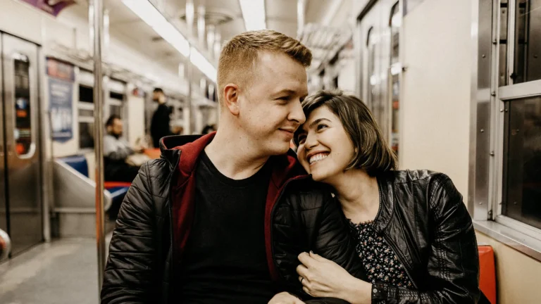 man and woman hugging